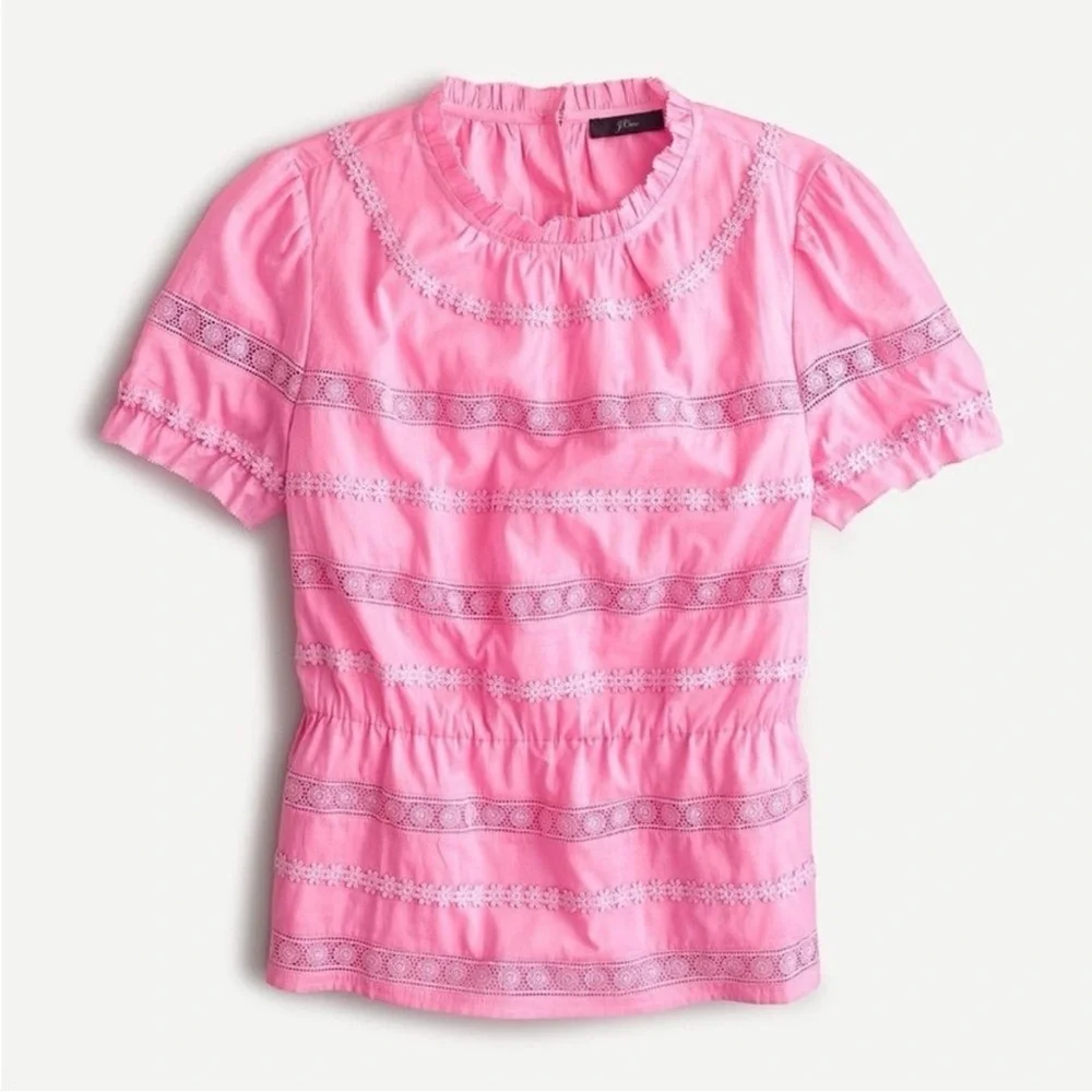J. Crew Pink Blouse with Embroidered‎ Details eyelit flirty